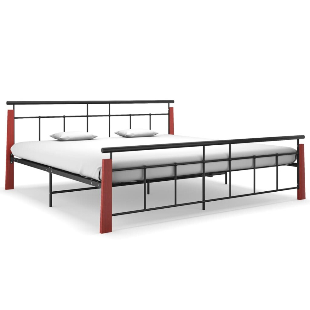 vidaXL Solid Oak Wood Bed Frame Metal 200x200 cm Bedroom Furniture Bedstead