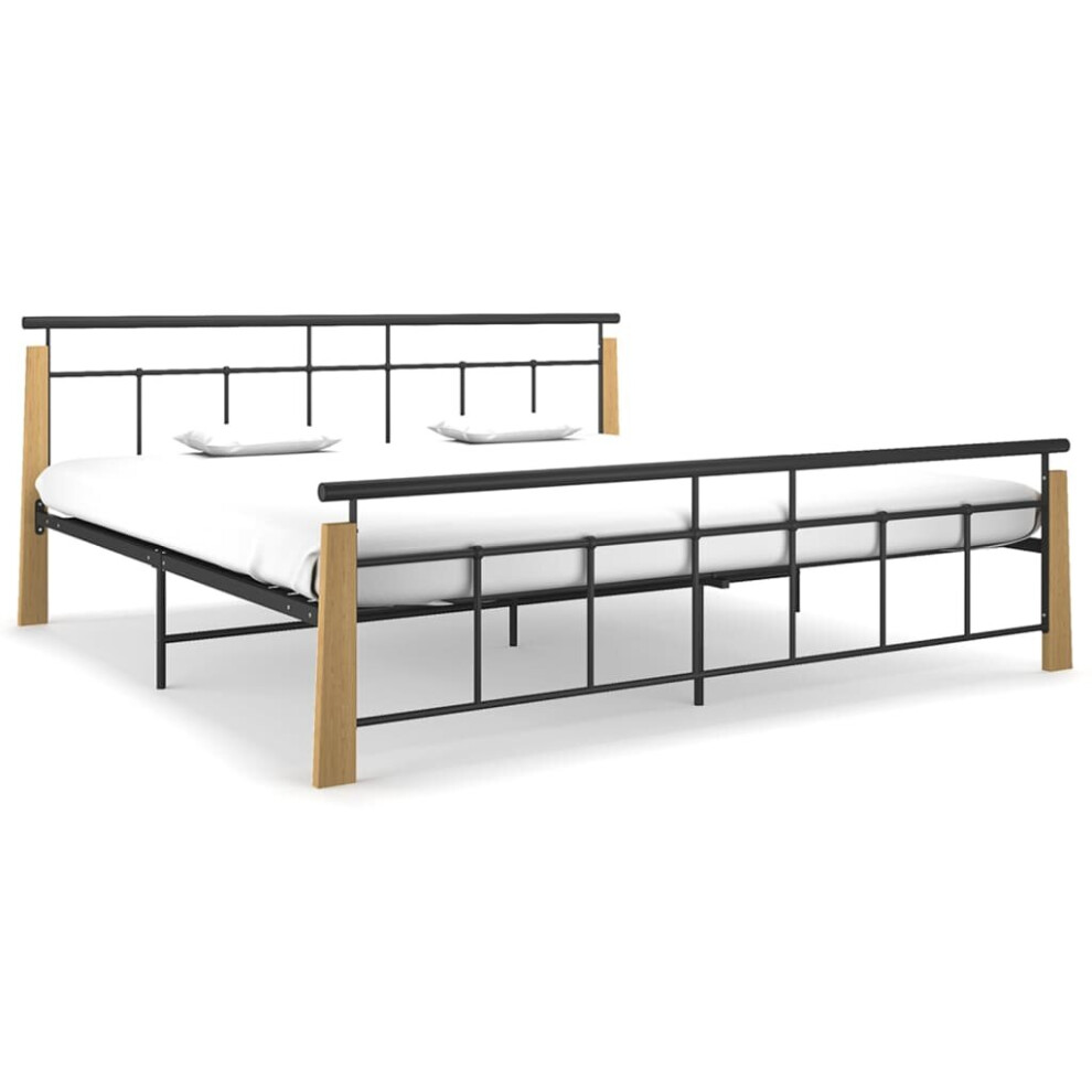 vidaXL Solid Oak Wood Bed Frame Metal 200x200 cm Bedroom Furniture Bedstead