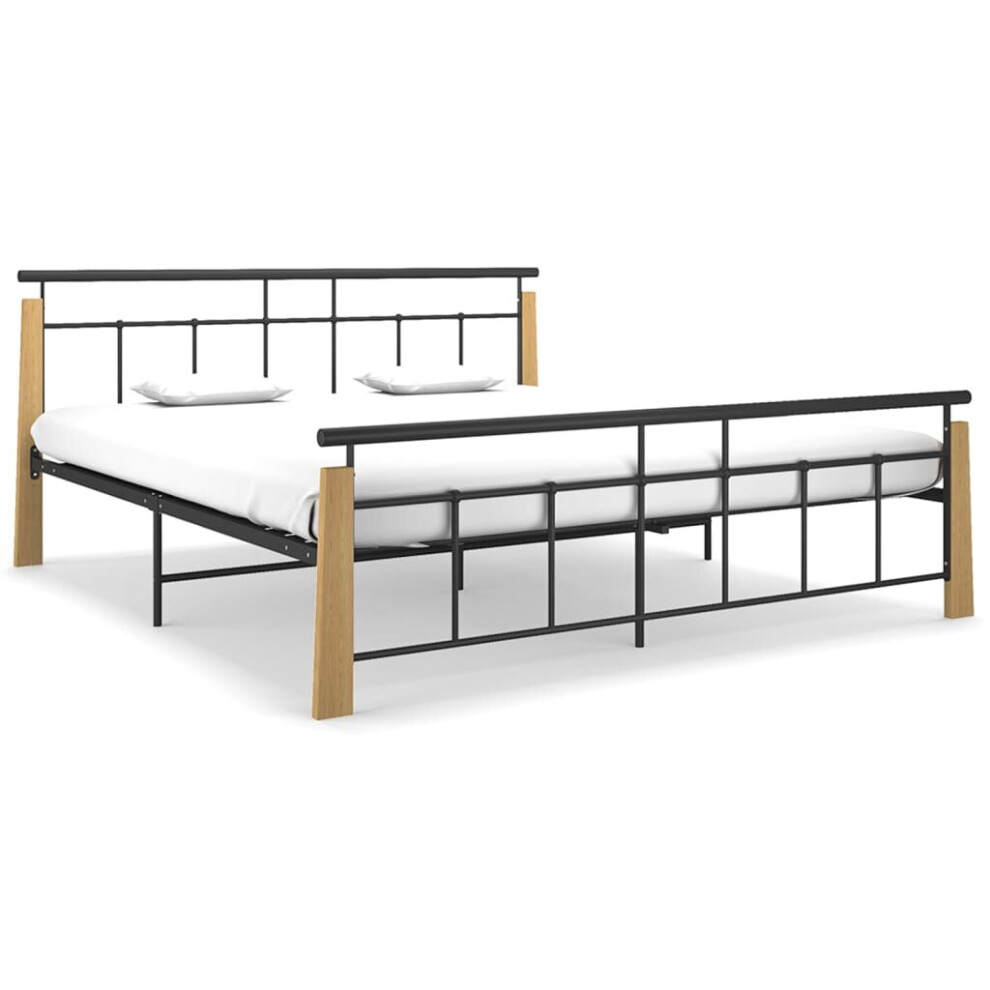 vidaXL Bed Frame Home Bed Base Metal and Solid Oak Wood 180x200 cm Super King