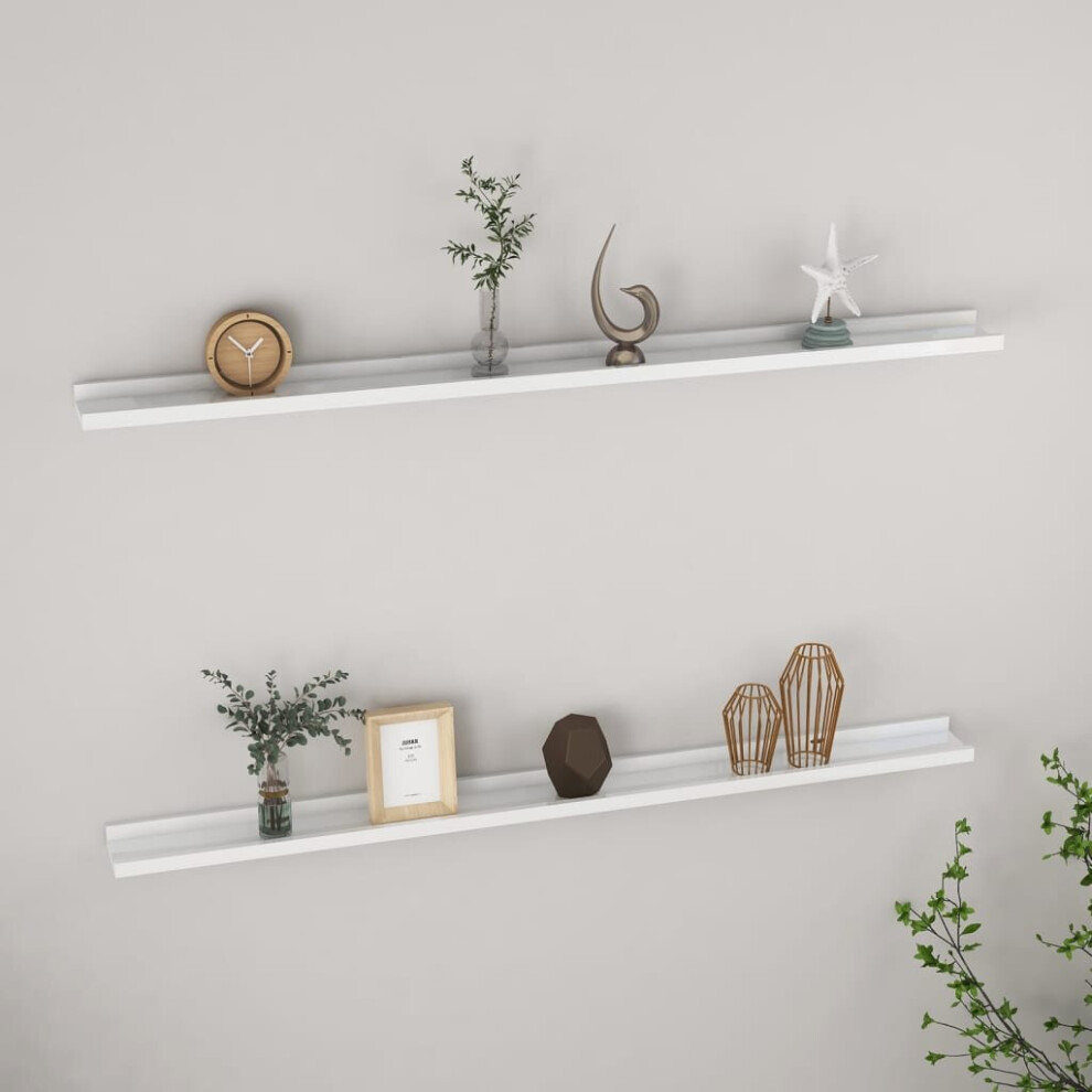 vidaXL 2x Wall Shelves High Gloss White 115x9x3 cm Hanging Display Racks Home