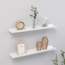 vidaXL 2x Wall Shelves High Gloss White 60x9x3 cm Hanging Display Racks Home