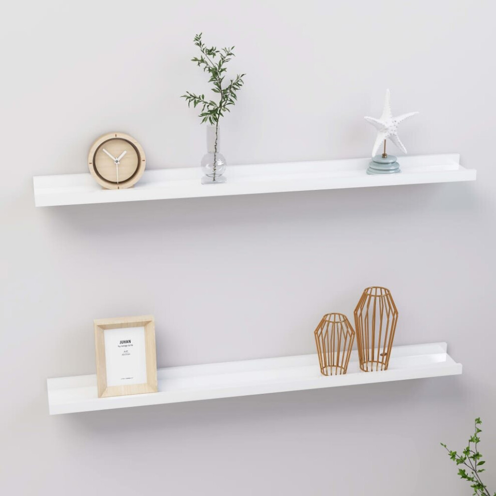 vidaXL 2x Wall Shelves High Gloss White 80x9x3 cm Hanging Display Racks Home