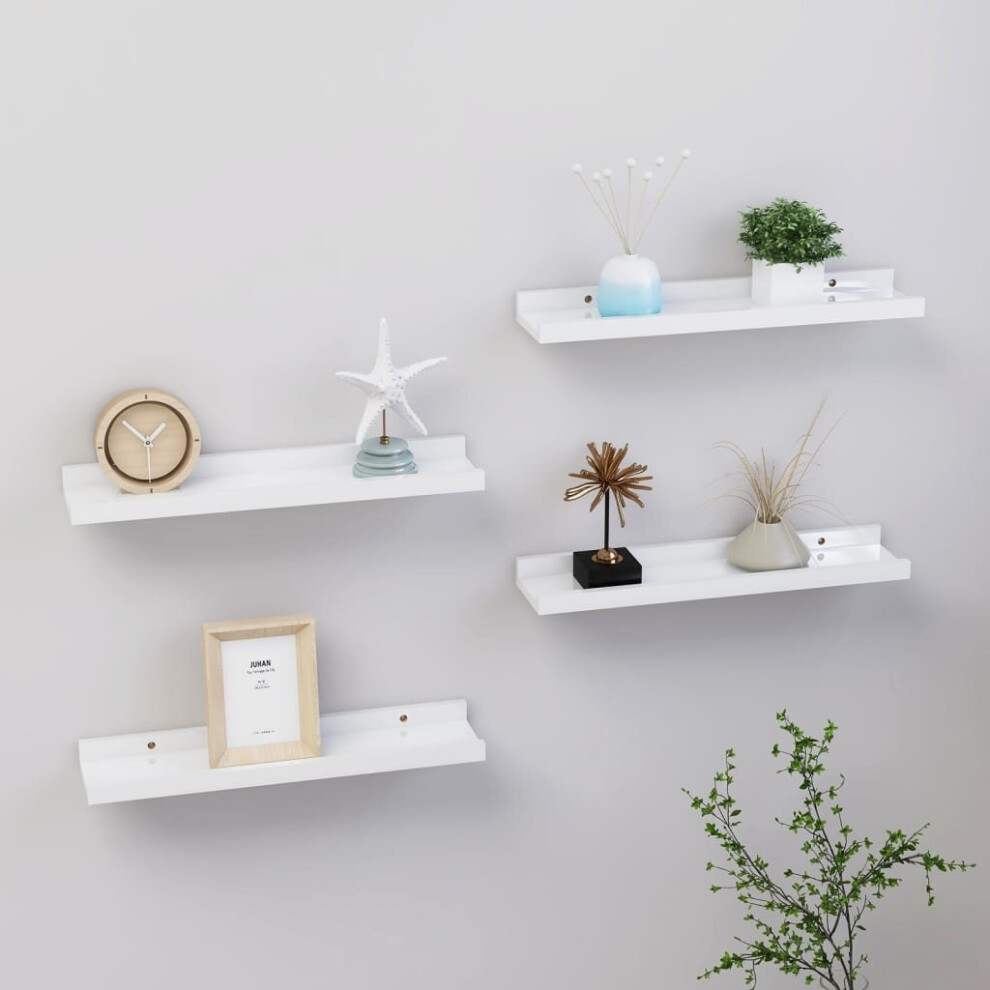 Vidaxl 4X Wall Shelves High Gloss White 40X9x3 Cm Hanging Display Racks Home