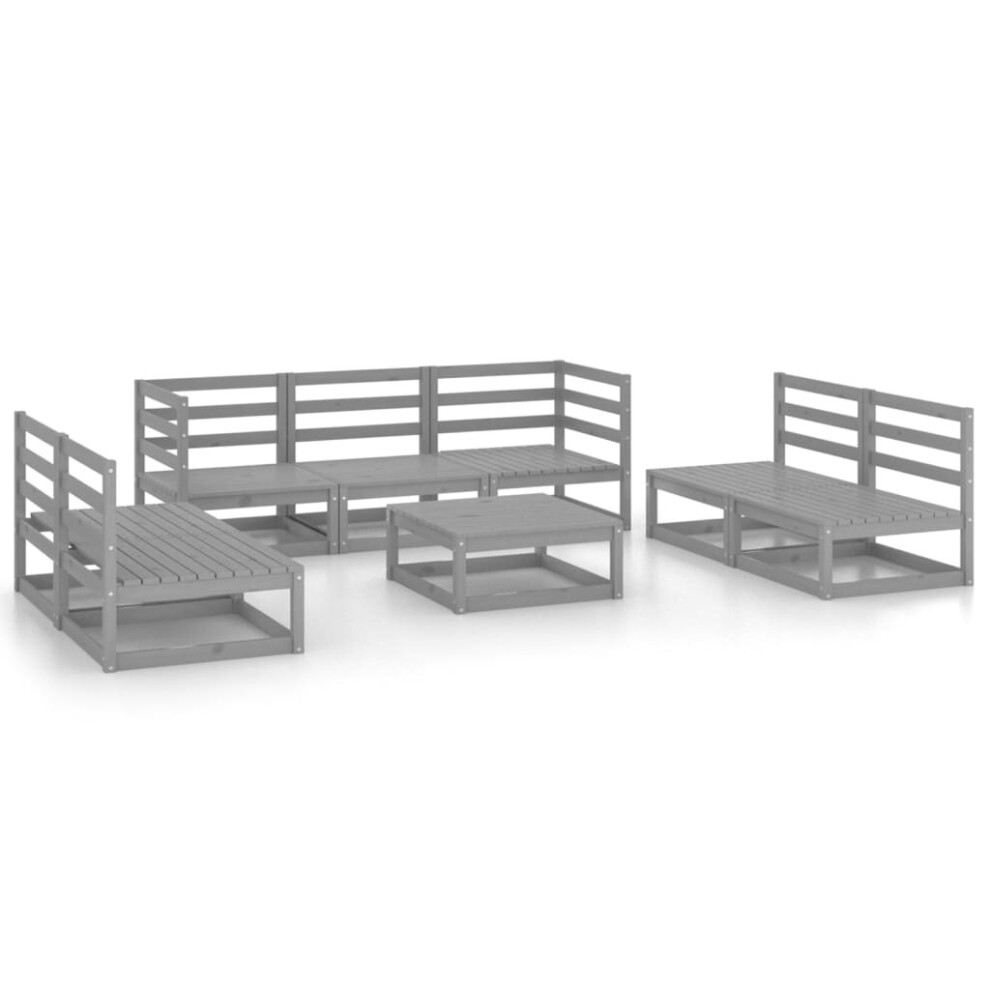 vidaXL Solid Pinewood Garden Lounge Set 8 Piece Grey Outdoor Seat Furniture