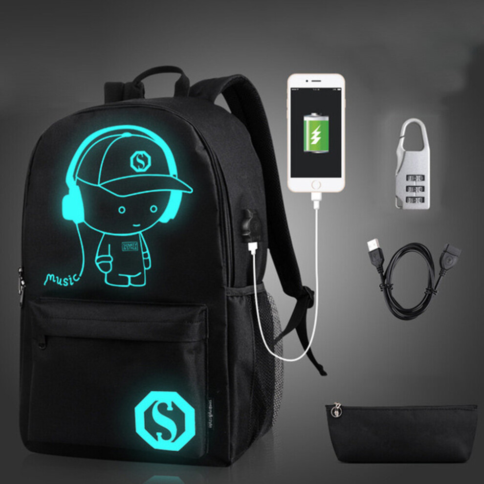 Black Boy Set With USB L Luminous USB Charger Student Backpack Casual Laptop School Bag Anti Theft Lock on OnBuy