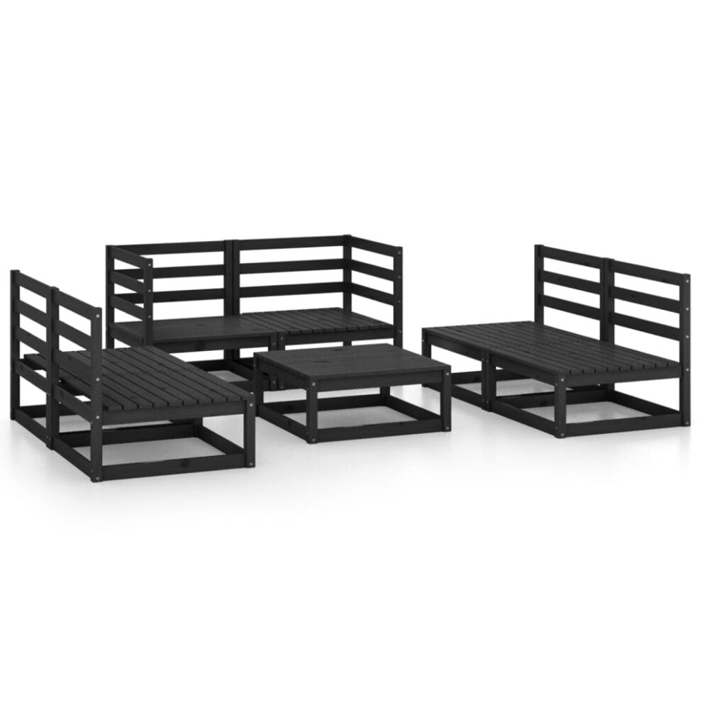 vidaXL Solid Pinewood Garden Lounge Set 7 Piece Black Outdoor Seat Furniture