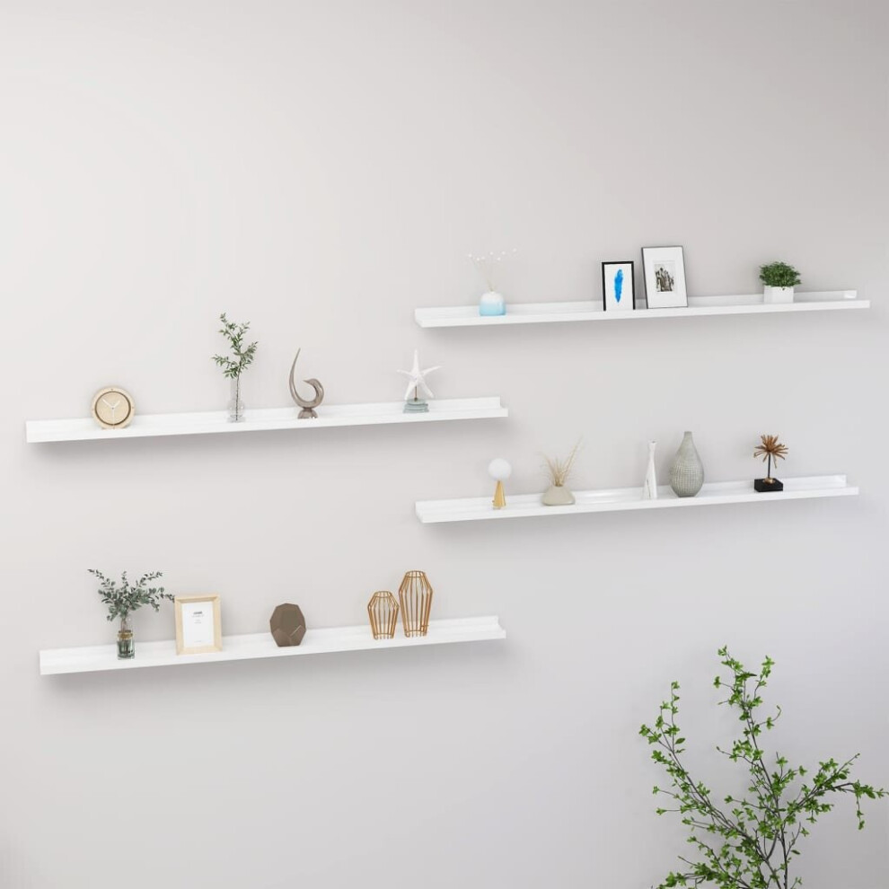 Vidaxl 4X Wall Shelves High Gloss White 115X9x3 Cm Hanging Display Racks Home 8720286417584