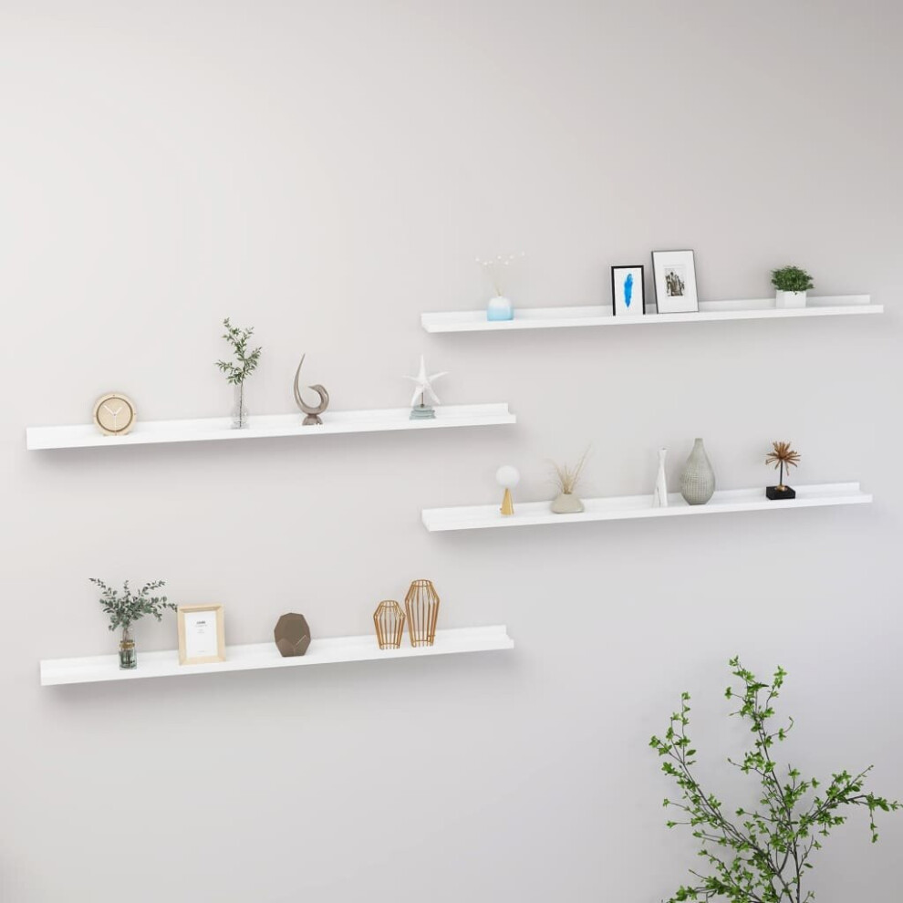 vidaXL 4x Wall Shelves White 115x9x3 cm Hanging Display Racks Furniture Home