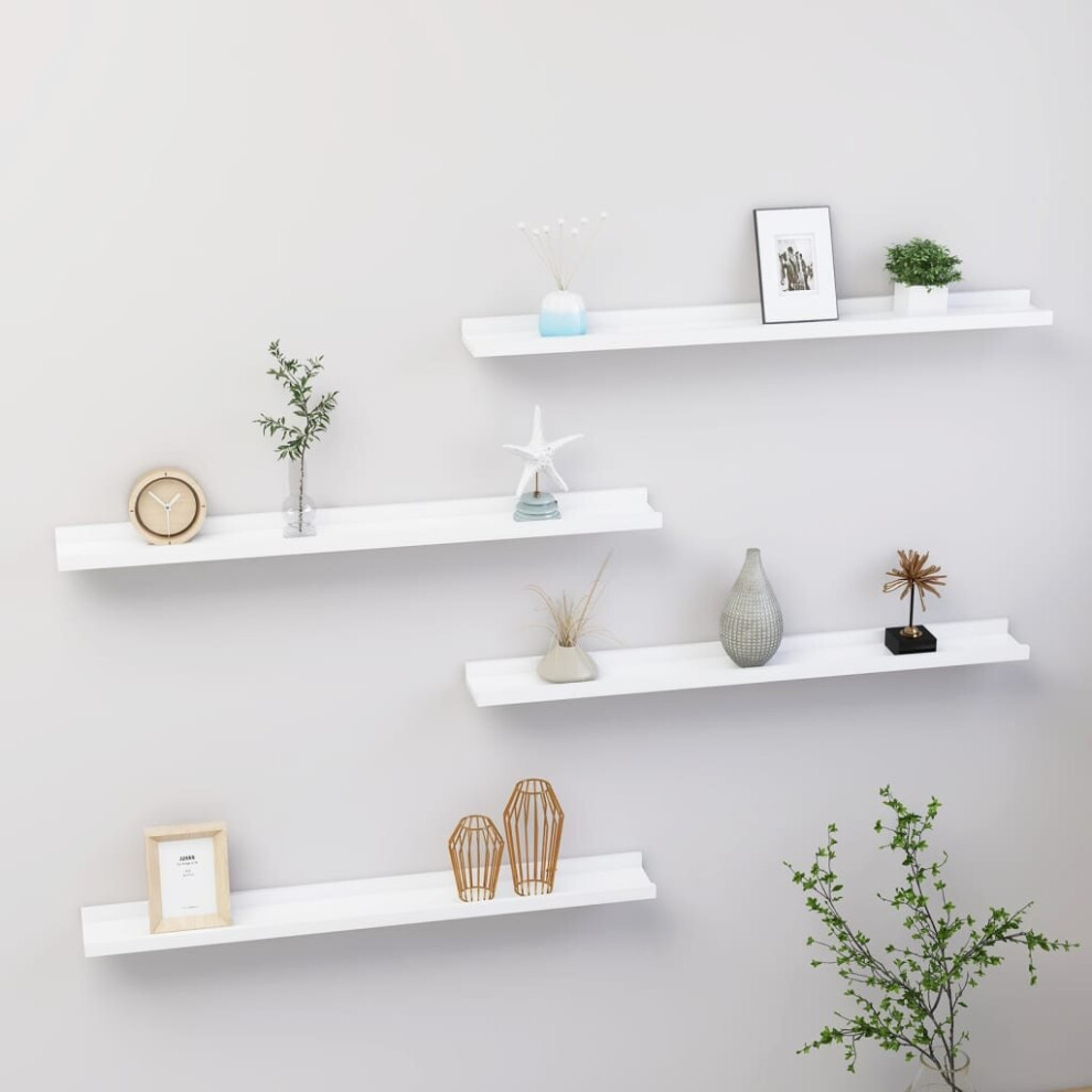 vidaXL 4x Wall Shelves White 80x9x3 cm Hanging Display Racks Furniture Home