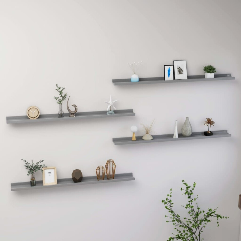 Vidaxl 4X Wall Shelves Grey 100X9x3 Cm Hanging Display Racks Furniture Home