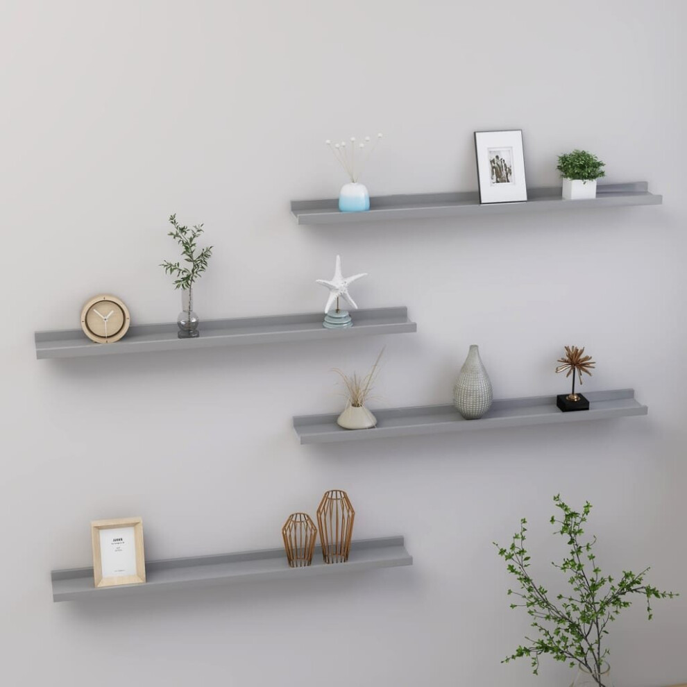 vidaXL 4x Wall Shelves Grey 80x9x3 cm Hanging Display Racks Furniture Home