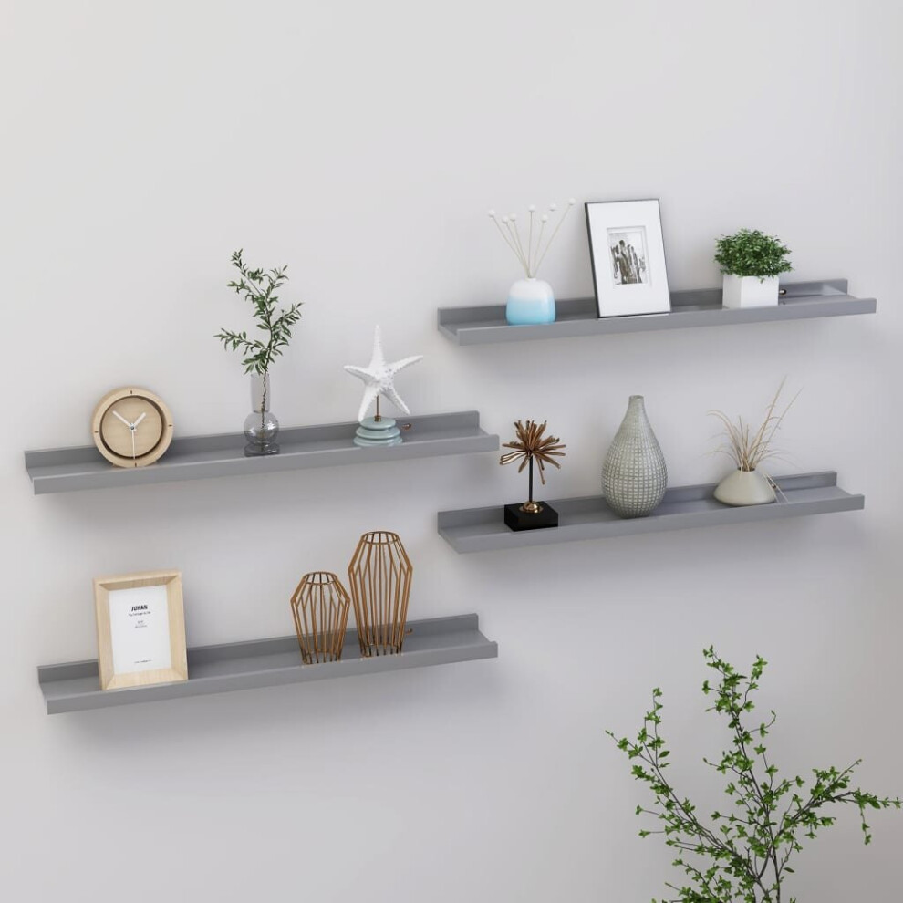 vidaXL 4x Wall Shelves Grey 60x9x3 cm Hanging Display Racks Furniture Home