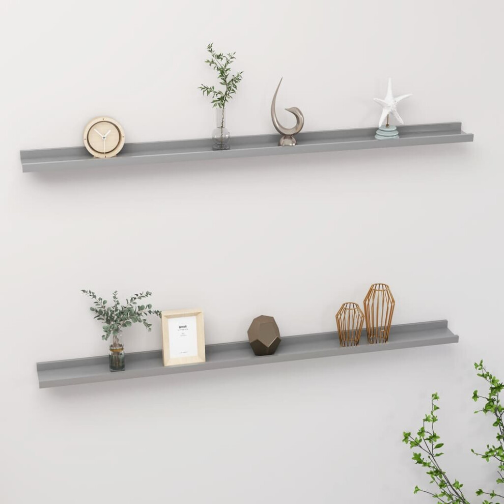 vidaXL 2x Wall Shelves Grey 115x9x3 cm Hanging Display Racks Furniture Home