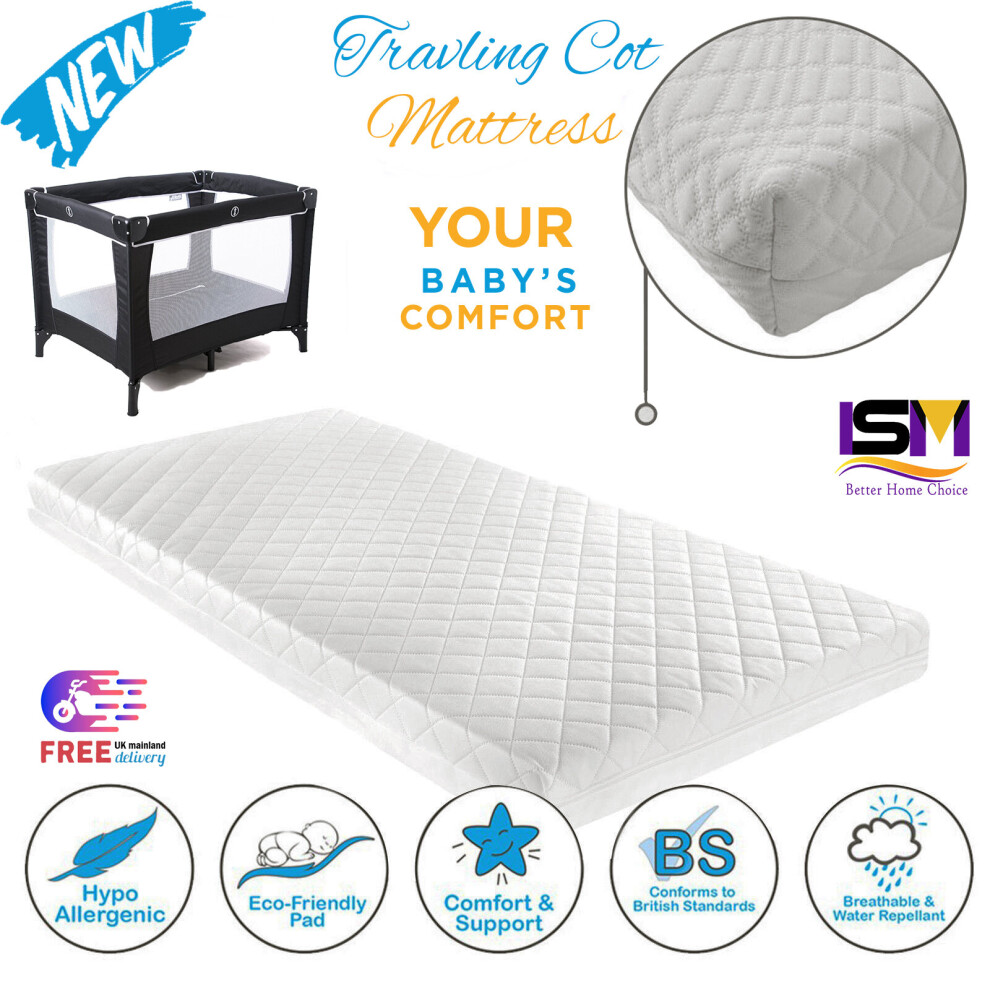(94 x 66 x 5 cm) Travel Cot Mattress Quilted Extra Breathable & Thick
