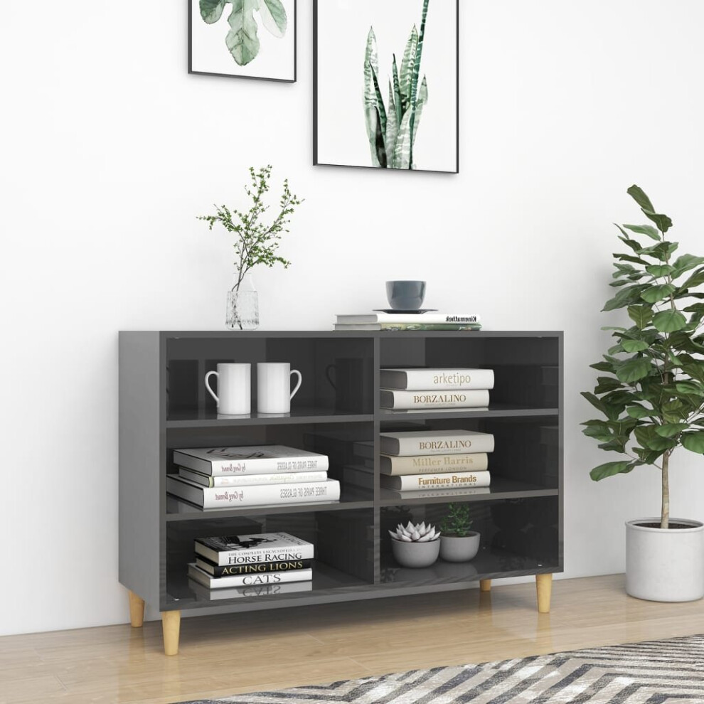 Vidaxl Sideboard High Gloss Engineered Wood Side Cabinet Standing Shelf Grey