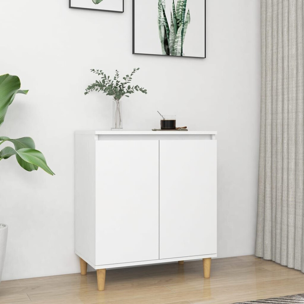 vidaXL Sideboard with Solid Wood Legs White Chipboard Storage Cabinet Home