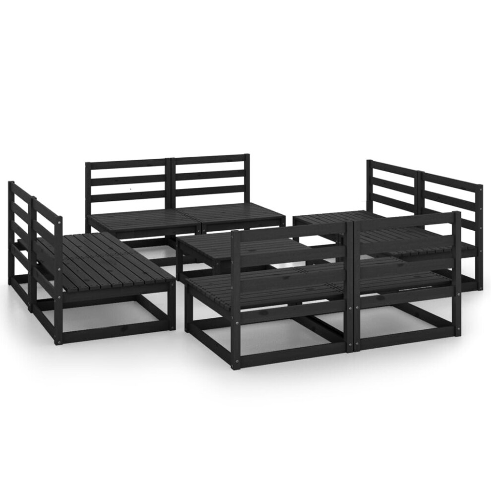 vidaXL Solid Pinewood Garden Lounge Set 9 Piece Black Wooden Furniture Sofa