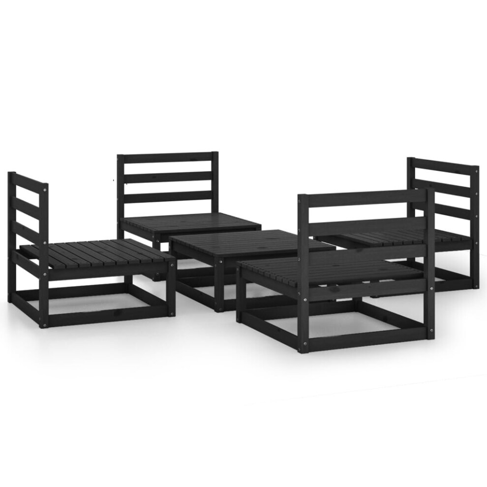 vidaXL Solid Pinewood Garden Lounge Set 5 Piece Black Wooden Furniture Sofa