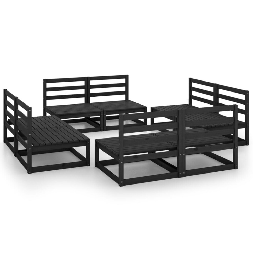 vidaXL Solid Pinewood Garden Lounge Set 8 Piece Black Wooden Furniture Sofa