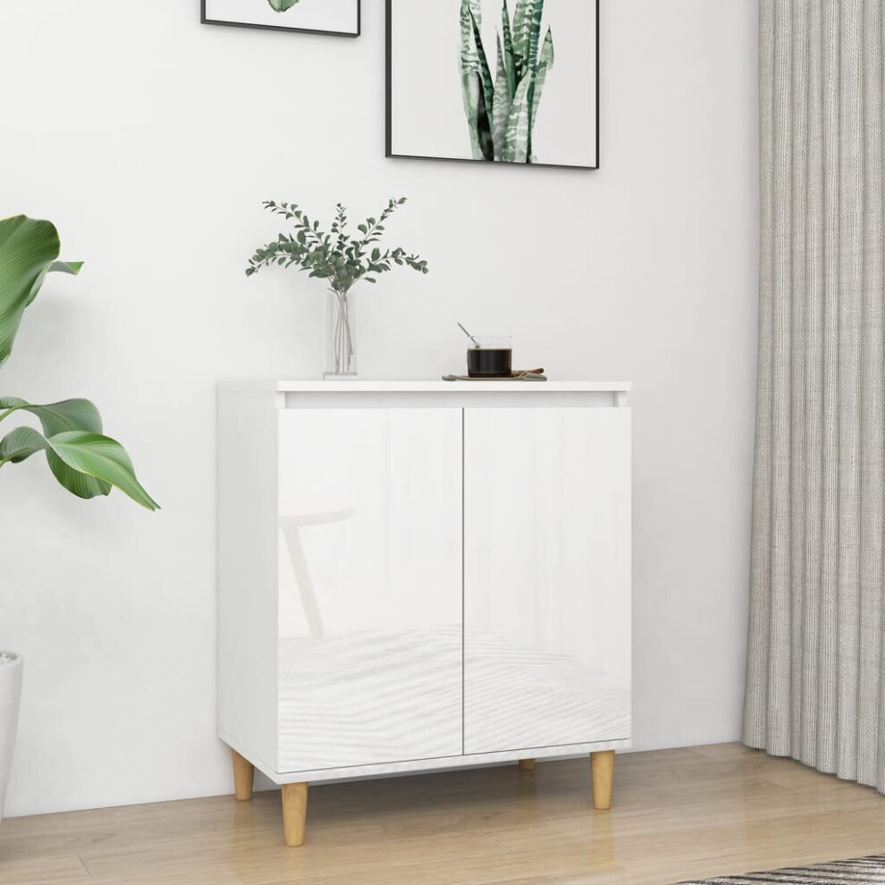 vidaXL Sideboard With Solid Wood Legs High Gloss White Engineered Wood Cabinet