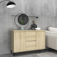 vidaXL Sideboard Sonoma Oak Engineered Wood Storage Cabinet - 2 Drawers & 2 Doors, Metal Legs, 104x35x70 cm (806115)