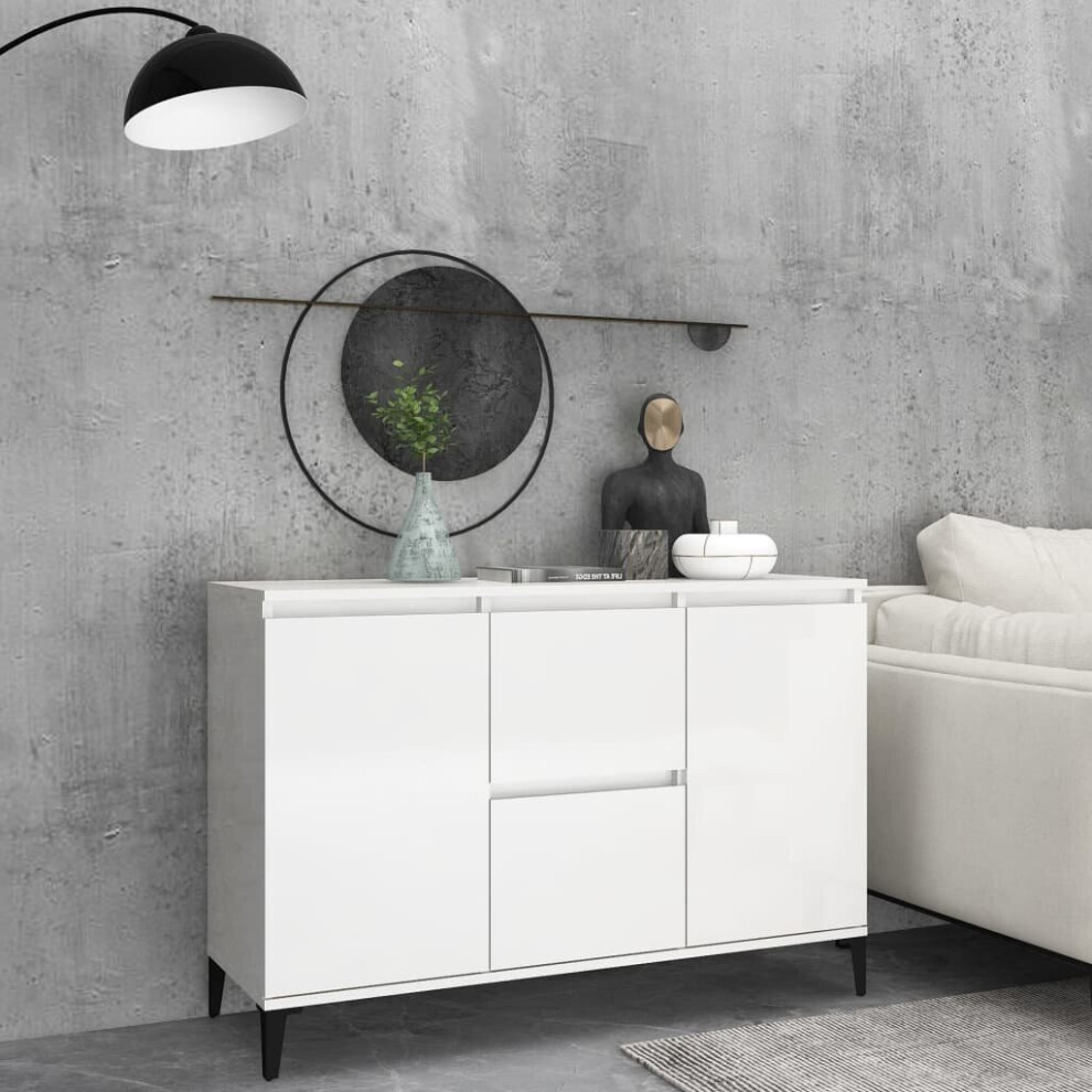 vidaXL Sideboard High Gloss White Chipboard Storage Cabinet Standing Shelf