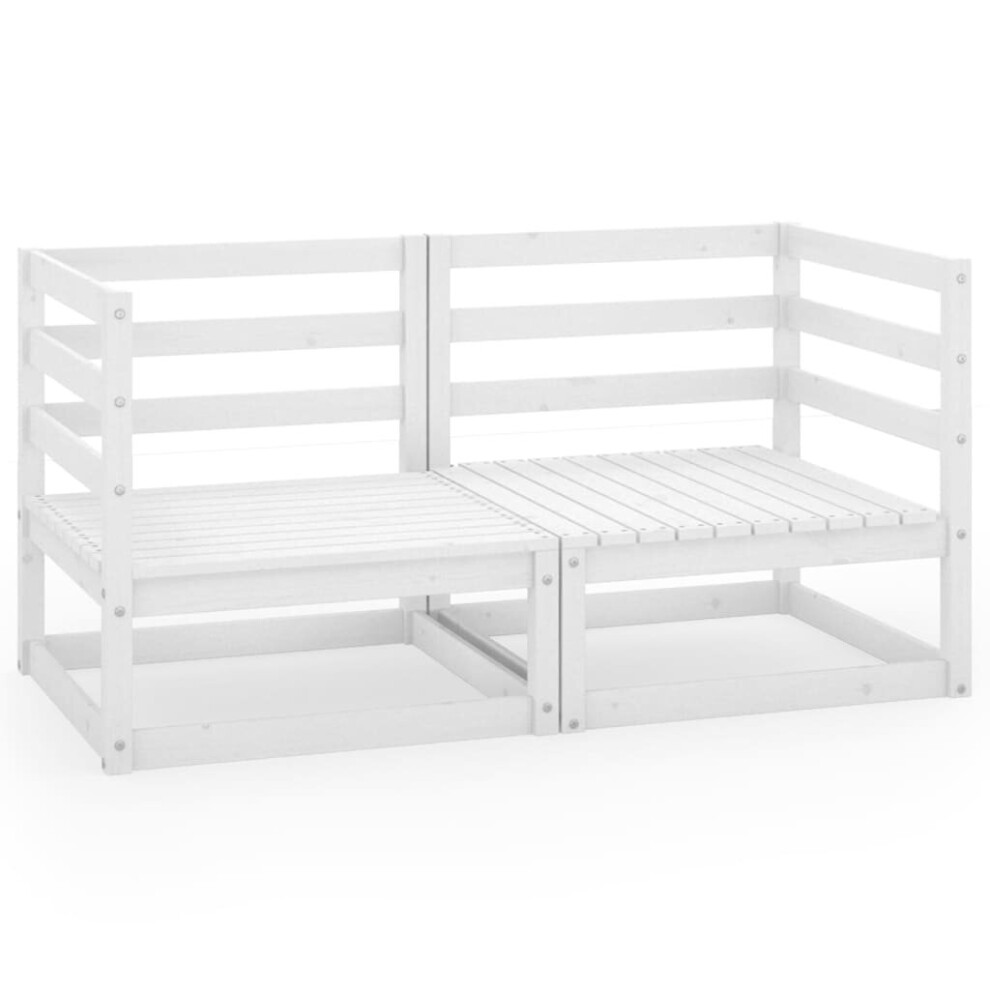 Vidaxl Solid Pinewood Garden 2-Seater Sofa White Wooden Patio Middle Sofa Set