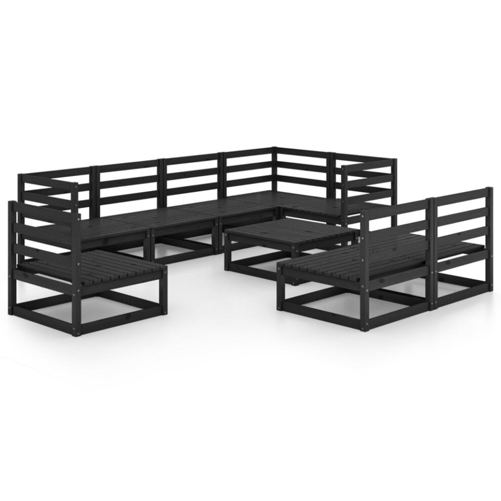 vidaXL Solid Pinewood Garden Lounge Set 9 Piece Black Wooden Furniture Sofa