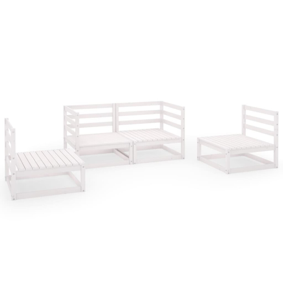 vidaXL Solid Pinewood Garden Lounge Set 4 Piece White Outdoor Seat Furniture