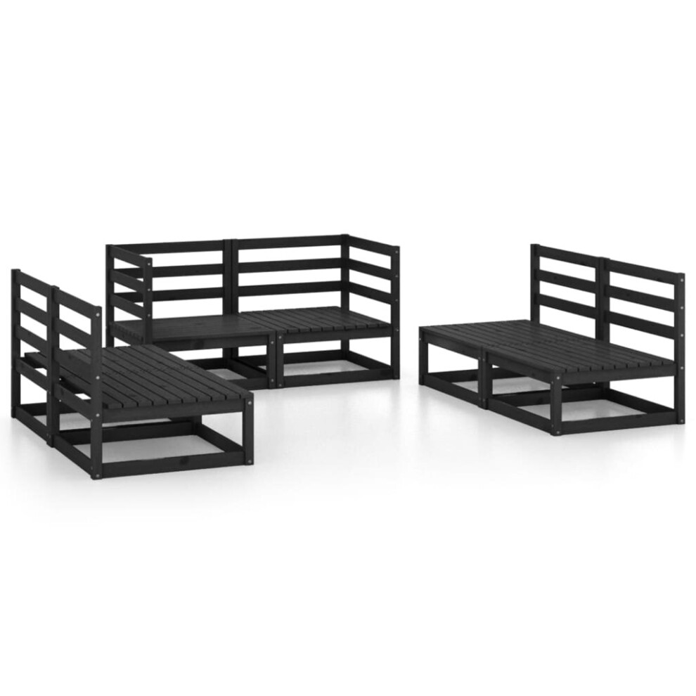 vidaXL Solid Pinewood Garden Lounge Set 6 Piece Black Outdoor Seat Furniture