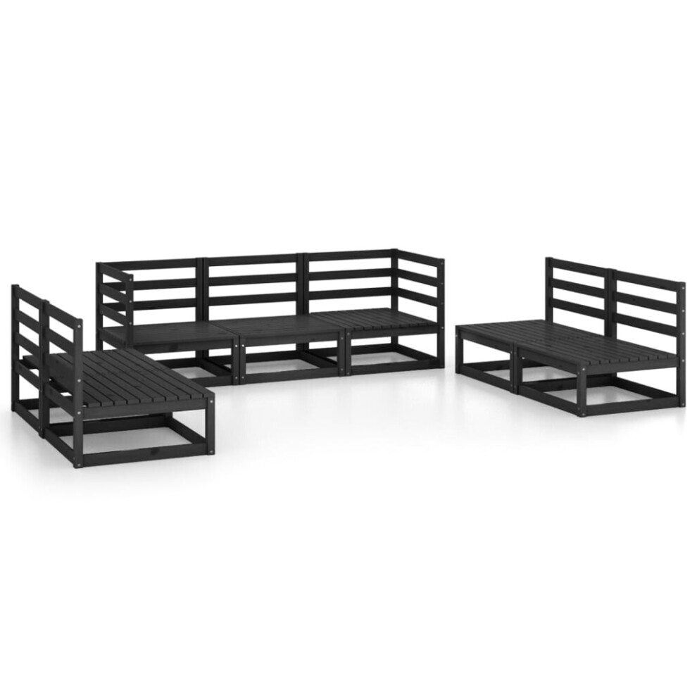 vidaXL Solid Pinewood Garden Lounge Set 7 Piece Black Outdoor Seat Furniture