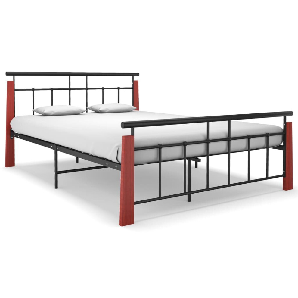 vidaXL Solid Oak Wood Bed Frame Metal 140x200 cm Bedroom Furniture Bedstead