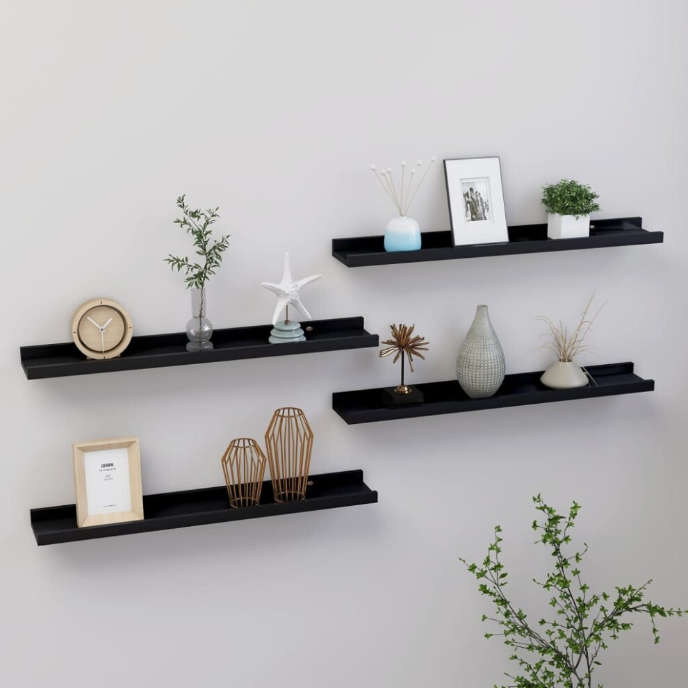 vidaXL 4x Wall Shelves Black 60x9x3 cm Hanging Display Racks Furniture Home