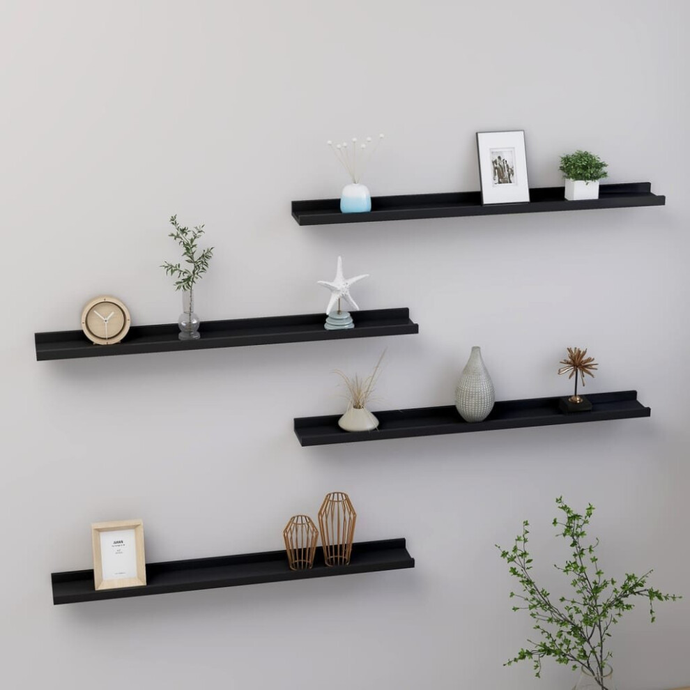 vidaXL 4x Wall Shelves Black 80x9x3 cm Hanging Display Racks Furniture Home