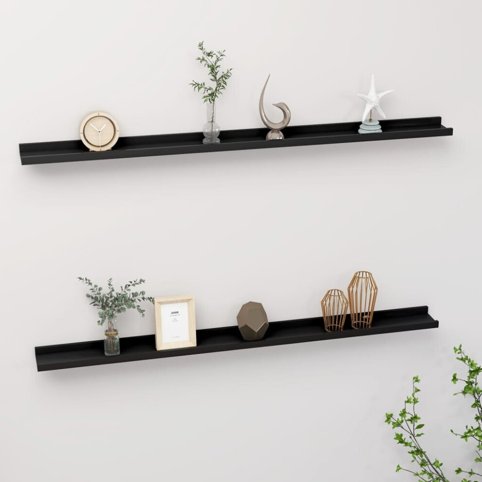 vidaXL 2x Wall Shelves Black 115x9x3 Cm Hanging Display Racks Furniture Home