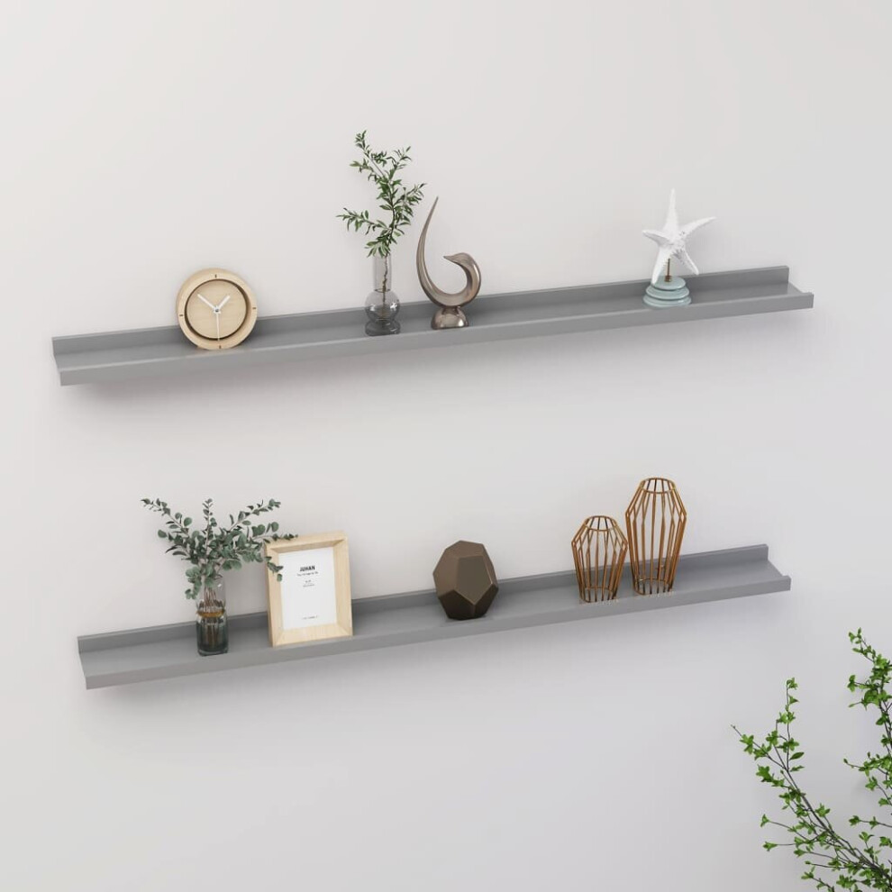 Vidaxl 2X Wall Shelves Grey 100X9x3 Cm Hanging Display Racks Furniture Home