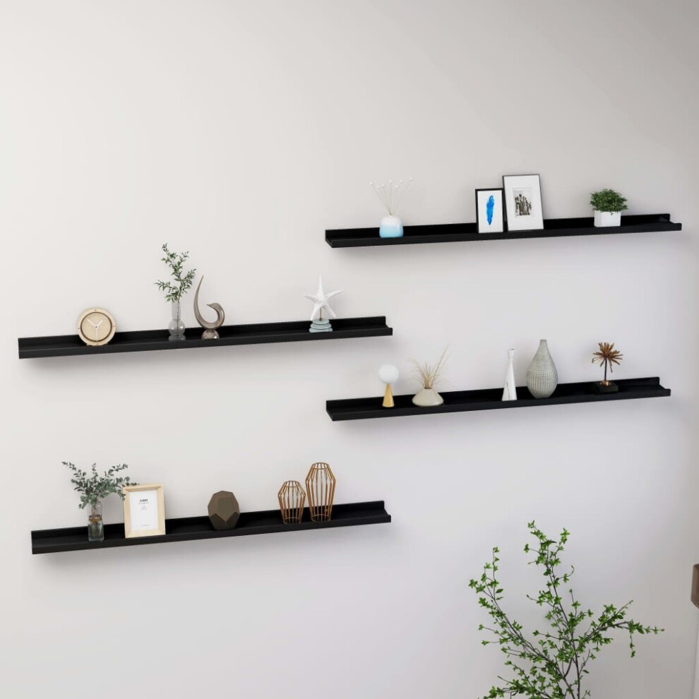 vidaXL 4x Wall Shelves Black 100x9x3 cm Hanging Display Racks Furniture Home