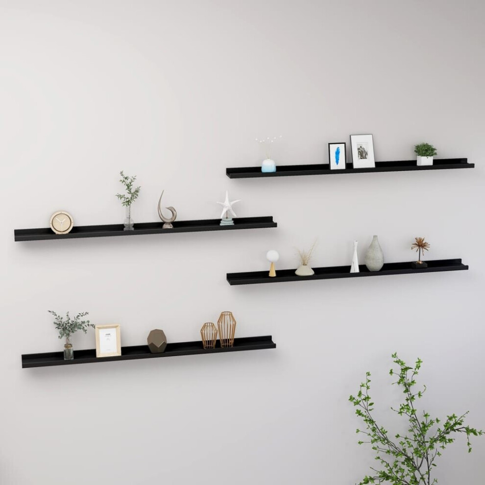 vidaXL 4x Wall Shelves Black 115x9x3 cm Hanging Display Racks Furniture Home