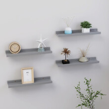 vidaXL 4x Grey Wall Shelves 40x9x3 cm - Hanging Display Racks (MDF) - 4-Piece Set, 5 kg per shelf (326674)