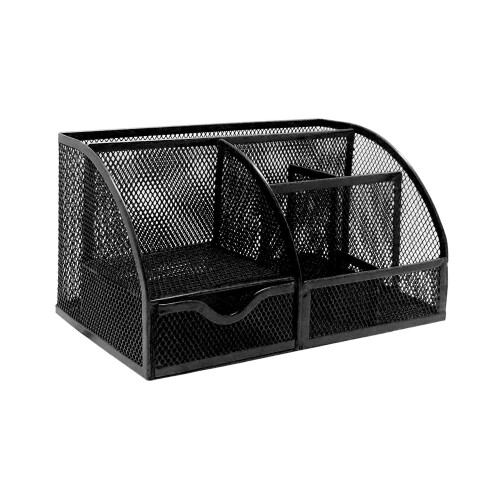 Exerz EX348 Desk Organiser - Mesh Tidy with 7 Compartments & Pull-Out Drawer | Pen Holder & Multi-Function Organizer