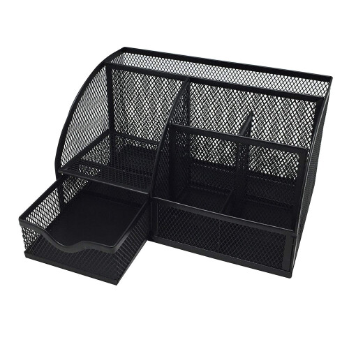 Exerz EX348 Desk Organiser - Mesh Tidy with 7 Compartments & Pull-Out Drawer | Pen Holder & Multi-Function Organizer 1