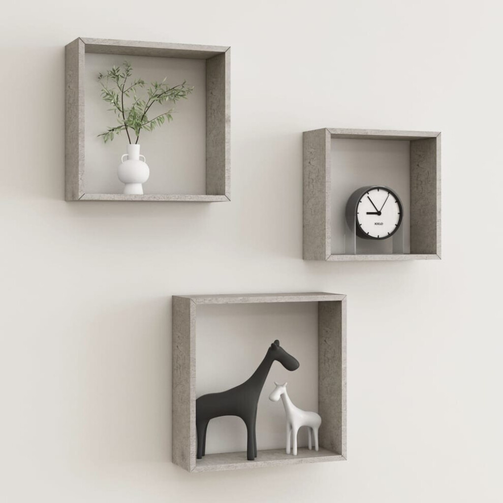 Vidaxl 3X Wall Cube Shelves Concrete Bookcase Storage Hanging Furniture Grey