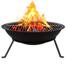 Outdoor Fire Pit with BBQ Grill Steel Fire Bowl for Garden Patio Portable Firepit Bowl Outdoor Wood Burners