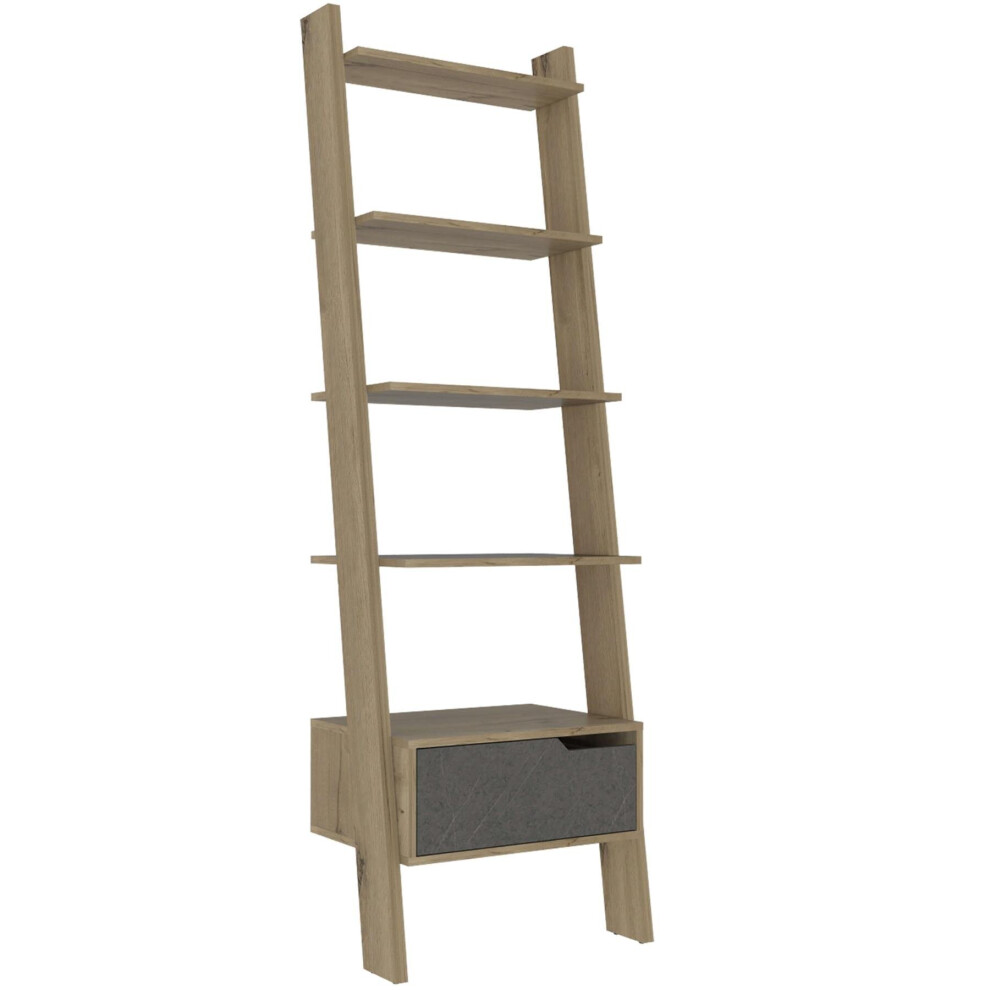 Bleached Pine Effect 5 Tier Ladder Bookcase Shelving Unit Living Room Storage