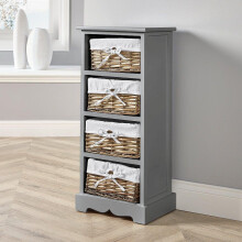 Wooden 4 Drawer Storage Chest Water Hyacinth Basket Fully Assembled