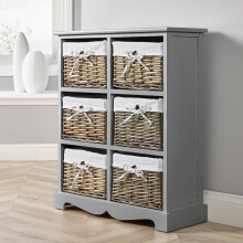 Wooden 6 Drawer Storage Chest Water Hyacinth Basket Fully Assembled