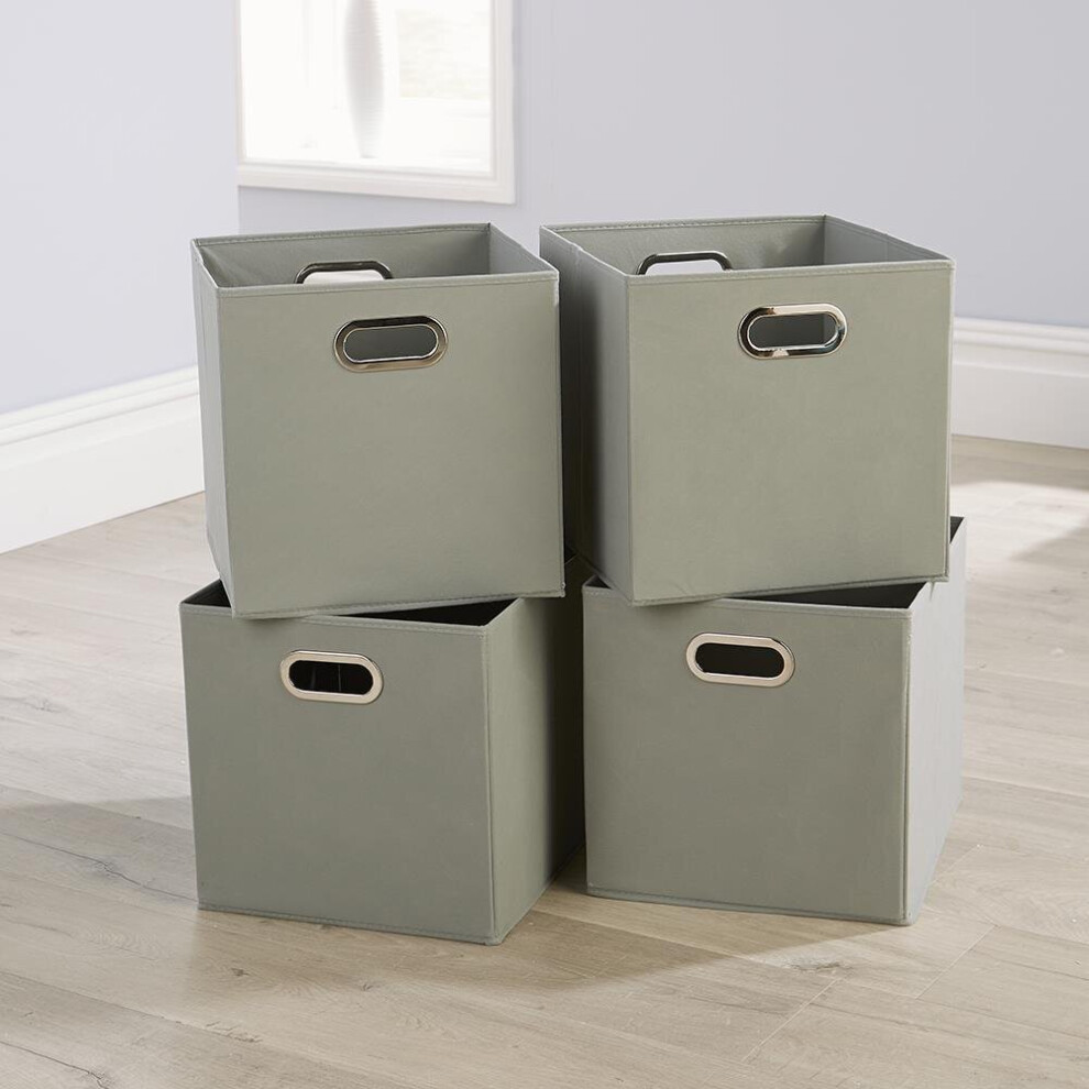 Folding Non Woven Soft Grey Square Storage Utility Box Fabric Cube 4pc Basket