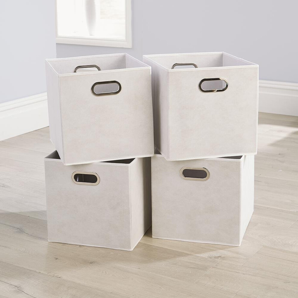 Folding Non Woven Off White Square Storage Utility Box Fabric Cube 4pc