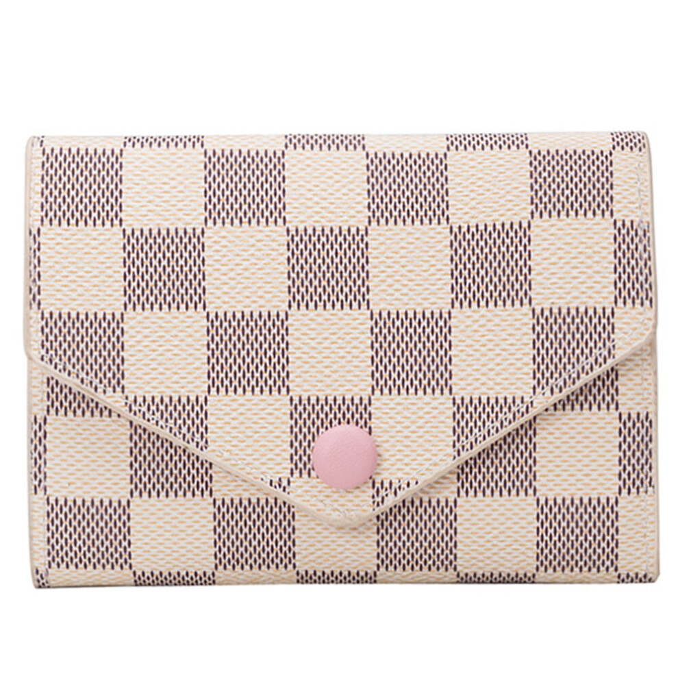 (White) PU Leather Plaid Check Trifold Wallet ID Credit Card Holder Money Purse Handbag