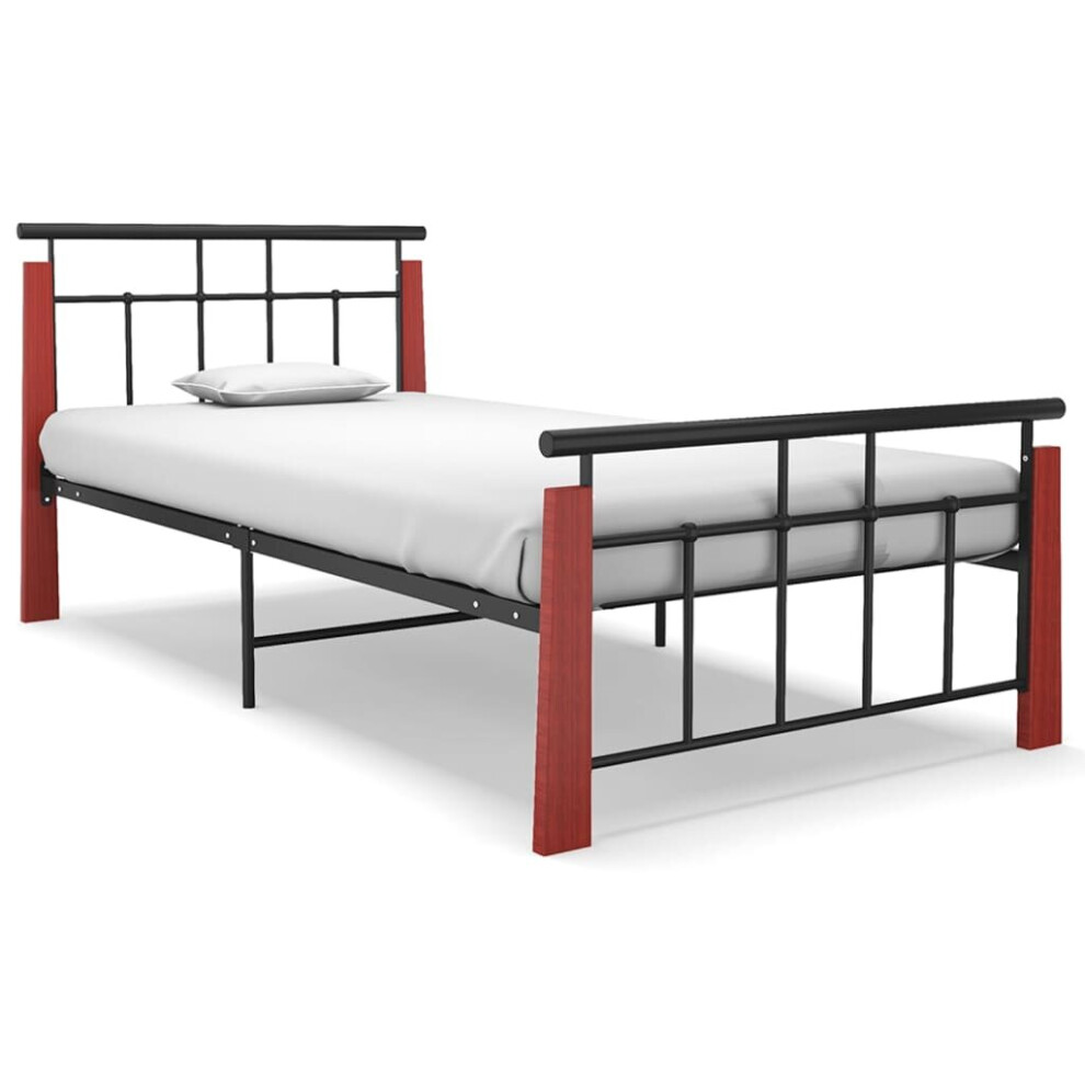 vidaXL Solid Oak Wood Bed Frame Metal 100x200 cm Bedroom Furniture Bedstead